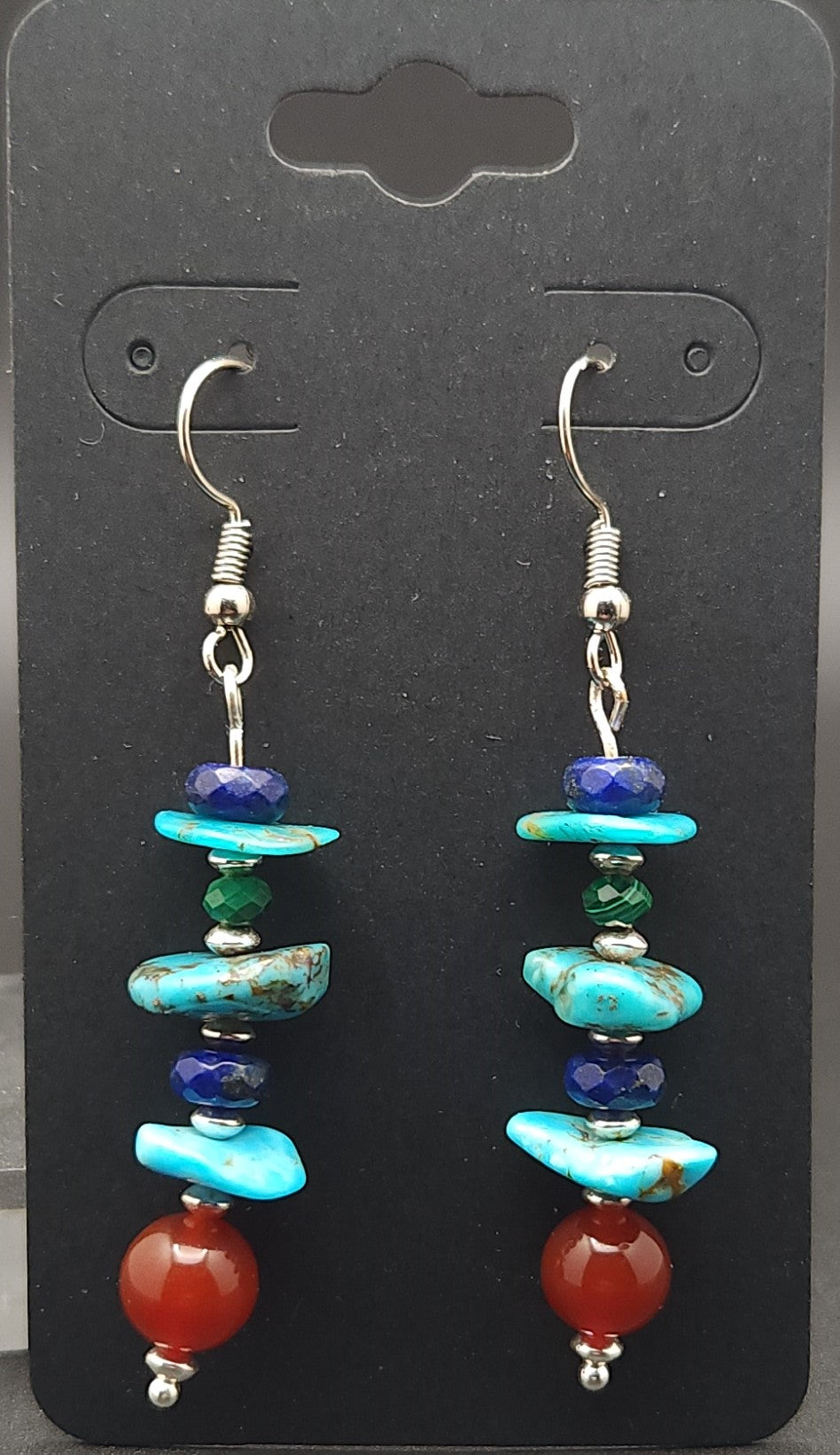 Natural Turquoise Nuggets, Faceted Natural Green Malachite , Carnelian, Faceted Lapis Beads Earing
