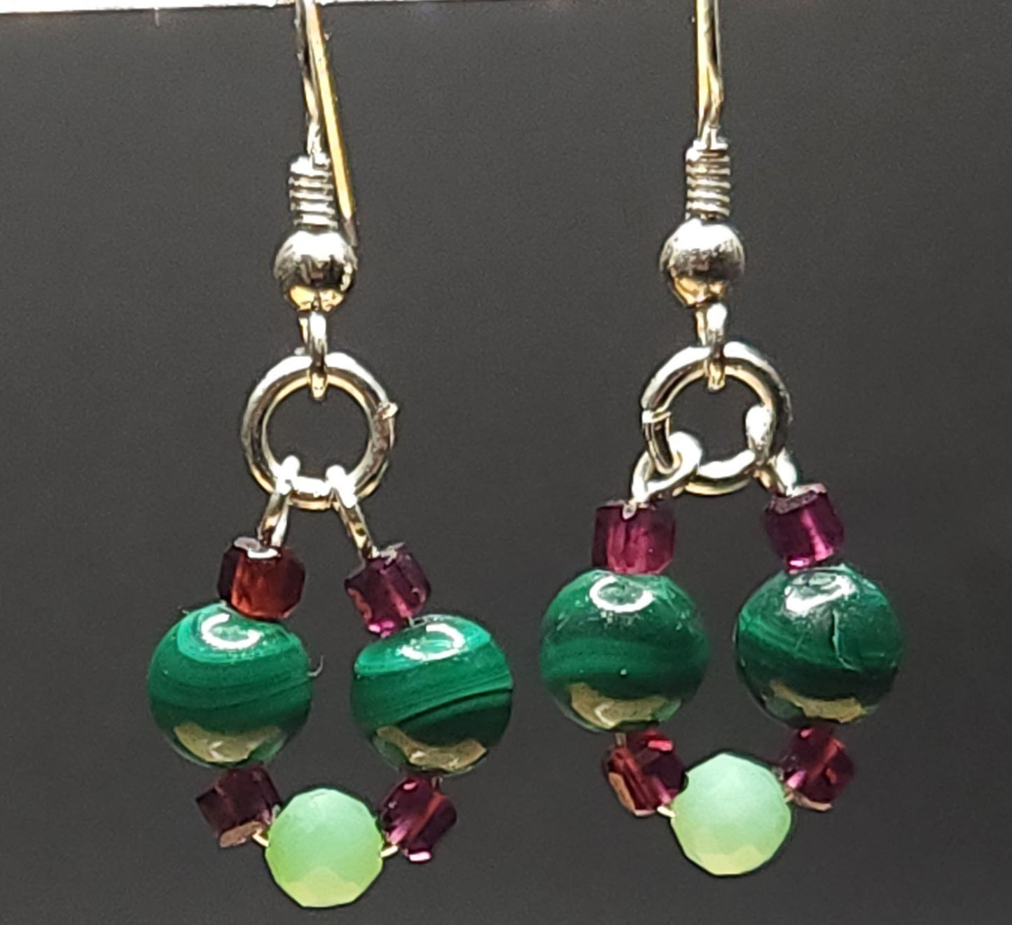 Natural Malachite Earing with diced shaped Garnet